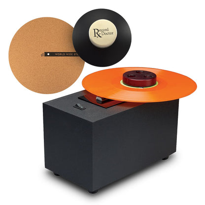 Record Doctor V Record Cleaning Machine with RxLP Cleaning Solution, Low Profile Record Clamp, and 12" Cork Turntable Slipmat