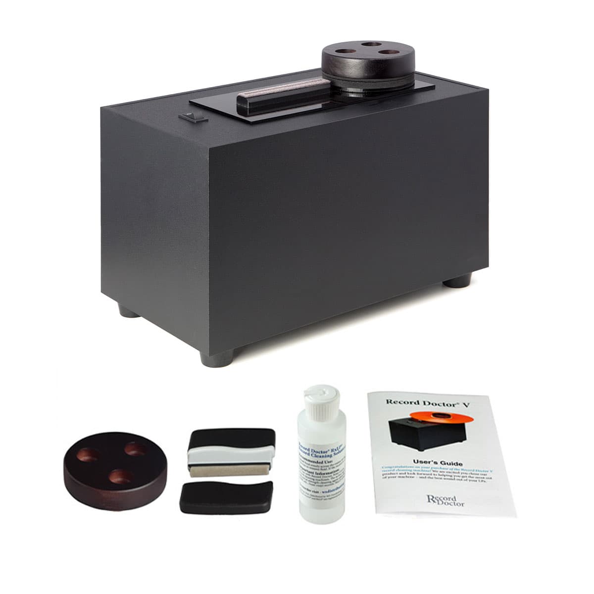 Record Doctor V Record Cleaning Machine with RxLP Cleaning Solution, Low Profile Record Clamp, and 12" Cork Turntable Slipmat